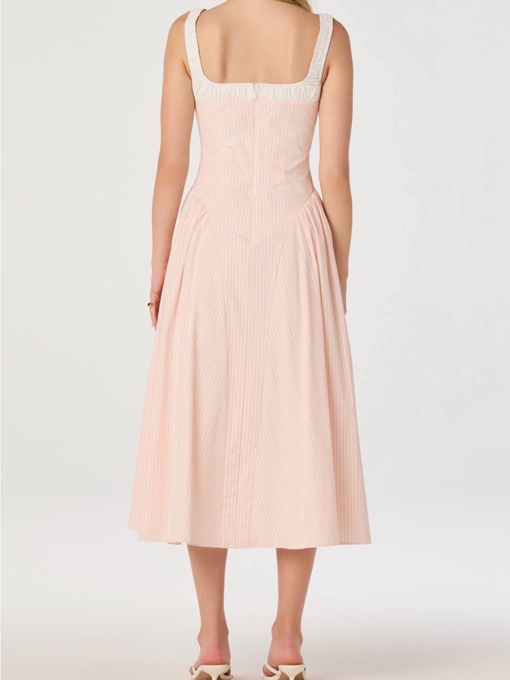 ASTR Blush Pink Square-Neck Midi Dress with Tie Detail - Picture 3 of 6